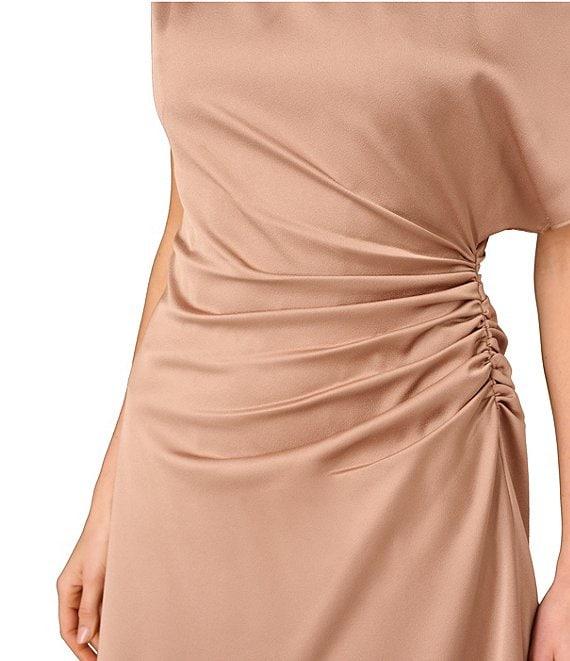 Aidan Mattox Crepe Back Satin One-Shoulder Neck Short Sleeve Pleated Asymmetrical Midi Dress Product Image