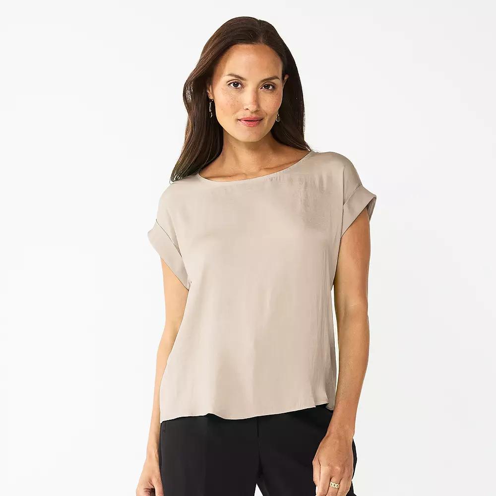 Women's Nine West Roll Cuff Woven Tee,  Product Image