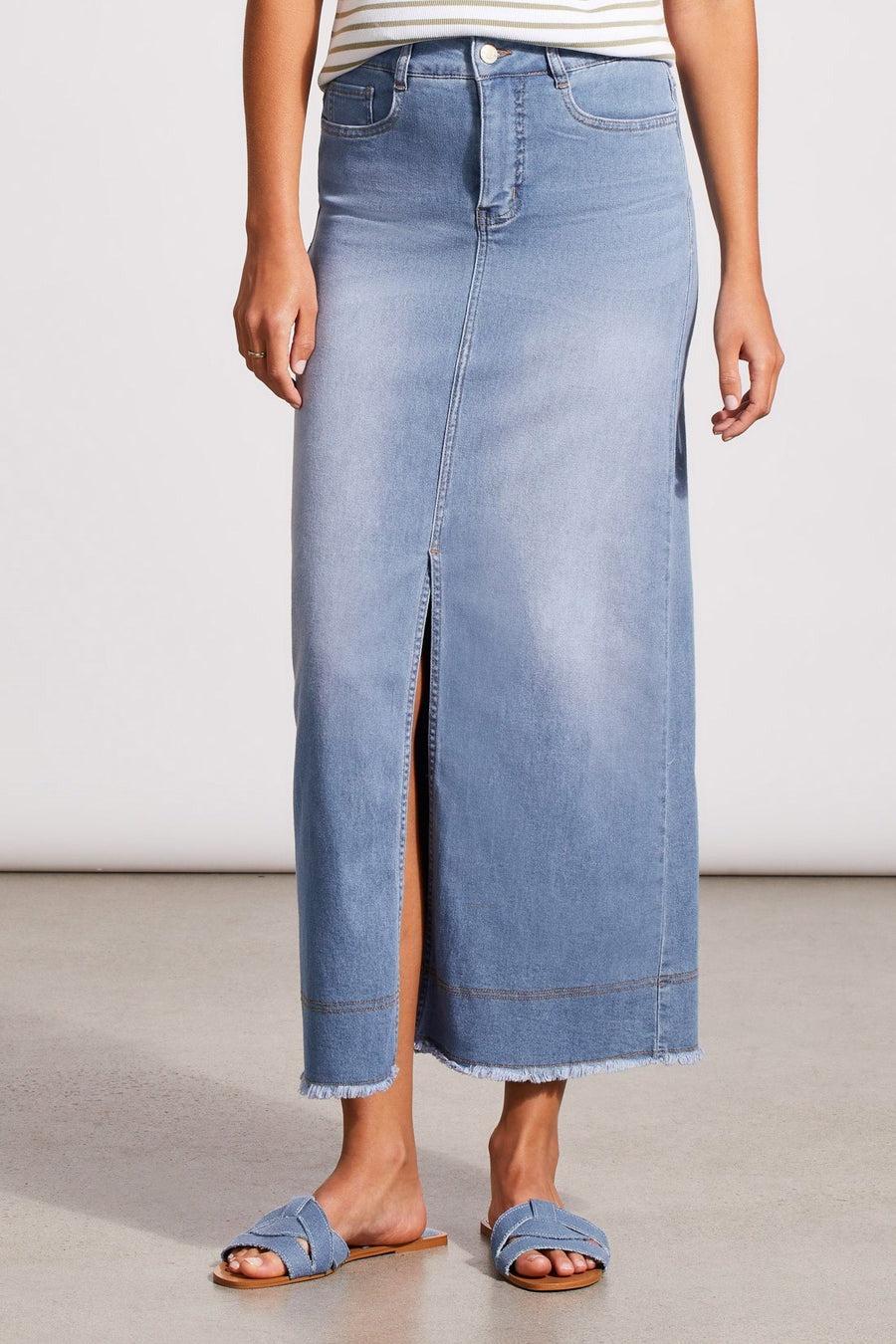 Full Length Denim Skirt With Front Slit Product Image