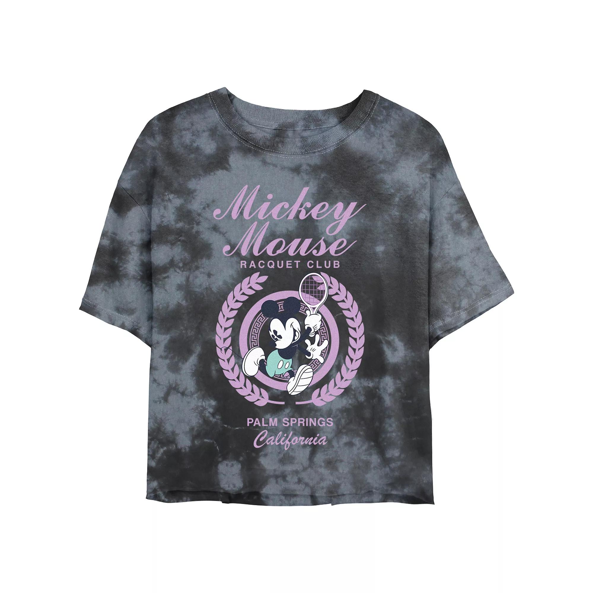 Disney's Mickey Mouse Racquet Club Bombard Wash Juniors' Cropped Graphic Tee, Women's, Size: Large, Black Grey Product Image