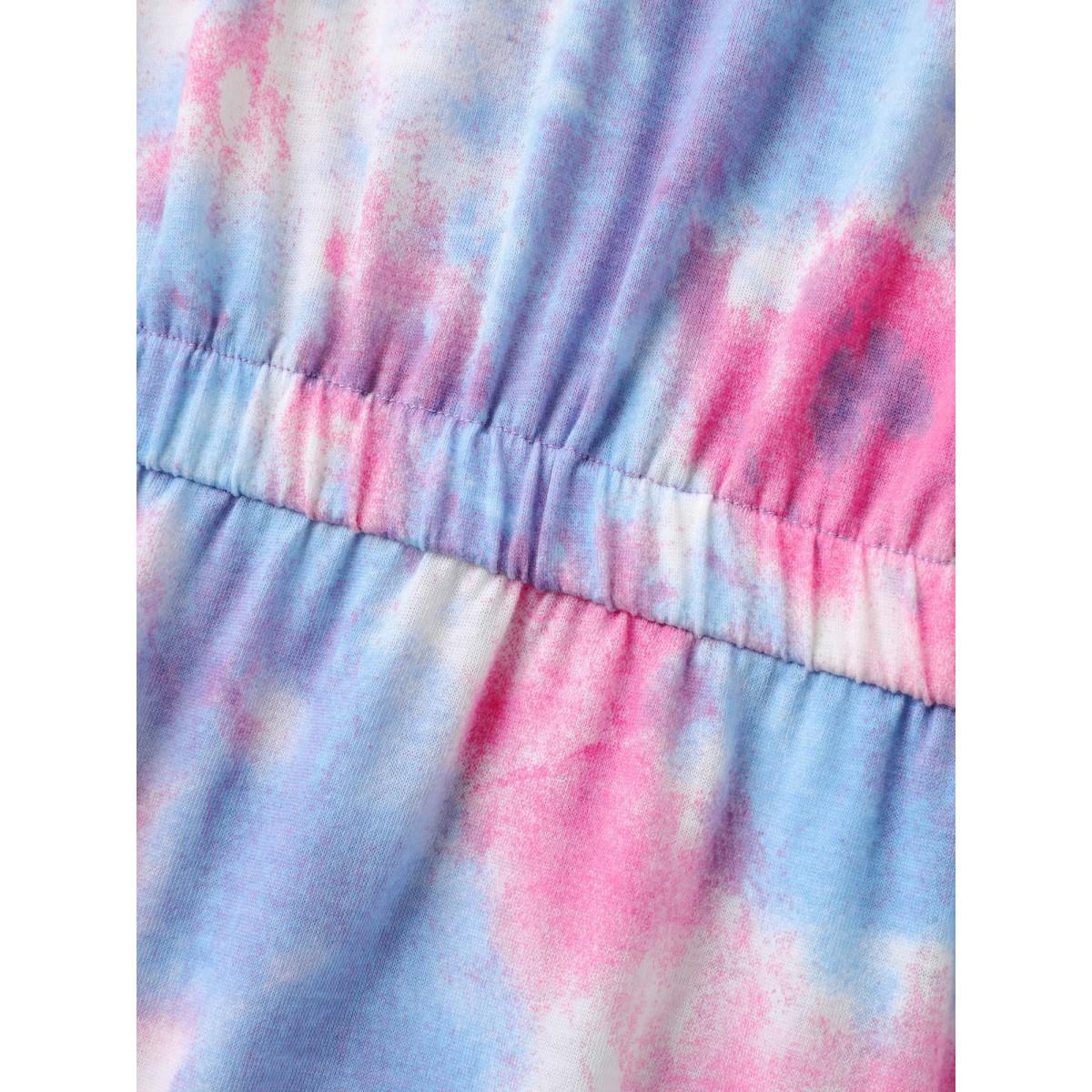 Plus Size Tie-Dye Curvy Hem V-Neck Midi Dress Multicolor Women Playful V-neck Short sleeve Curvy BloomChic 22-24/3X Product Image