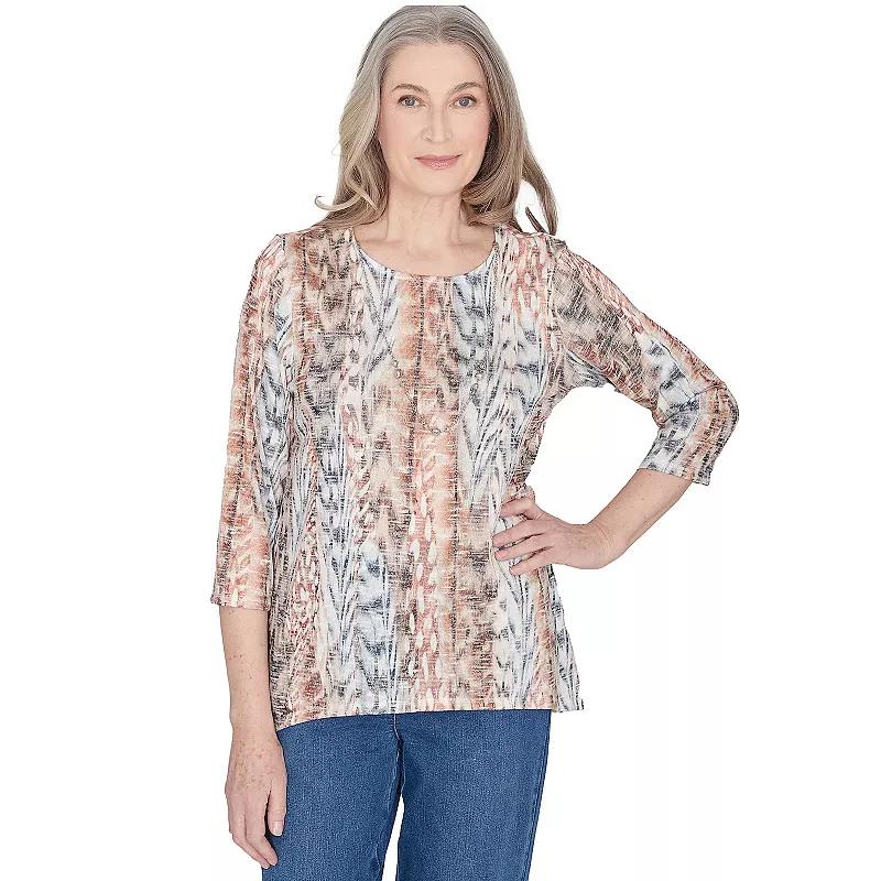 Women's Alfred Dunner Vertical Animal Print Top With Necklace, Size: Medium, Neutral Product Image