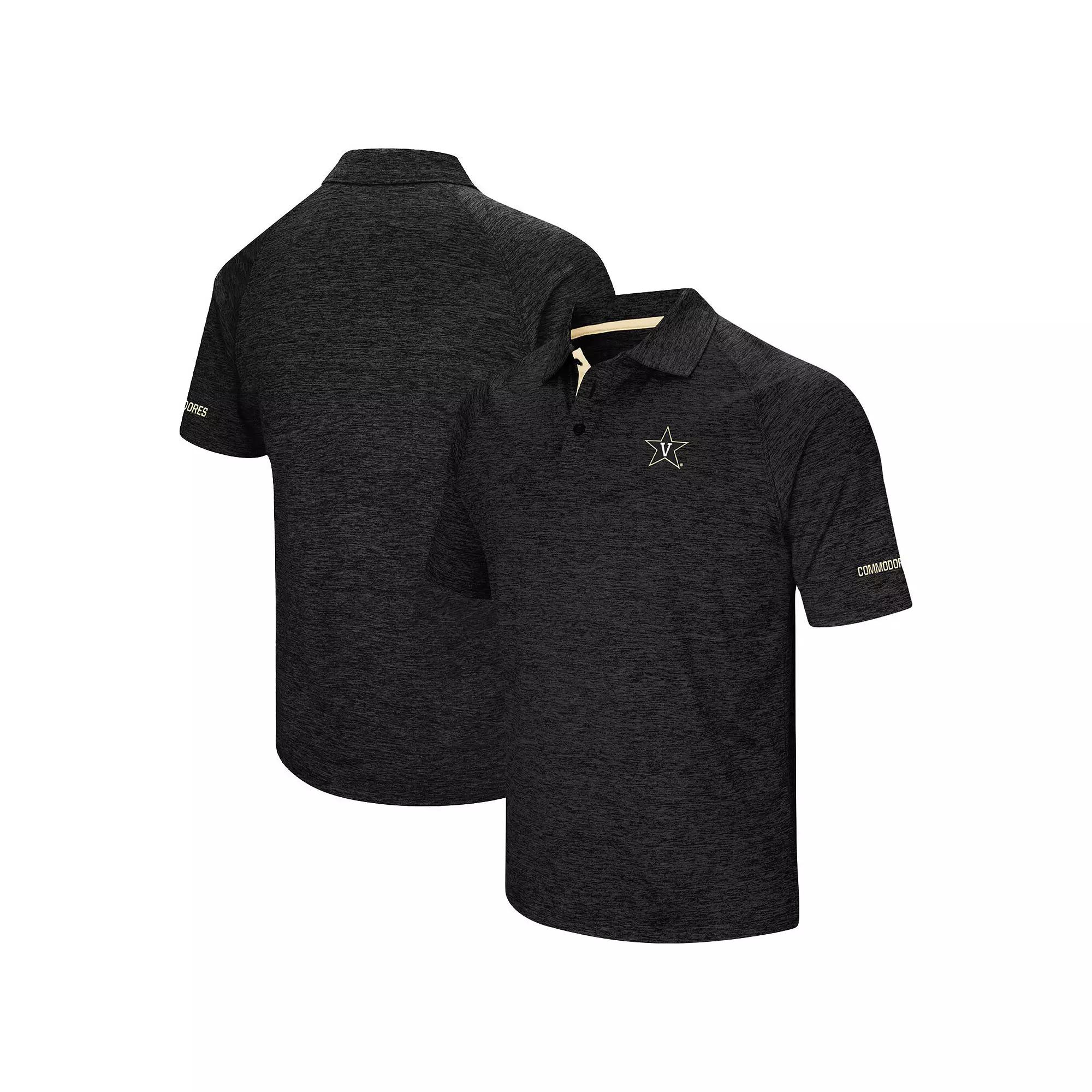 Men's Colosseum Black Vanderbilt Commodores Down Swing Raglan Polo,  Product Image