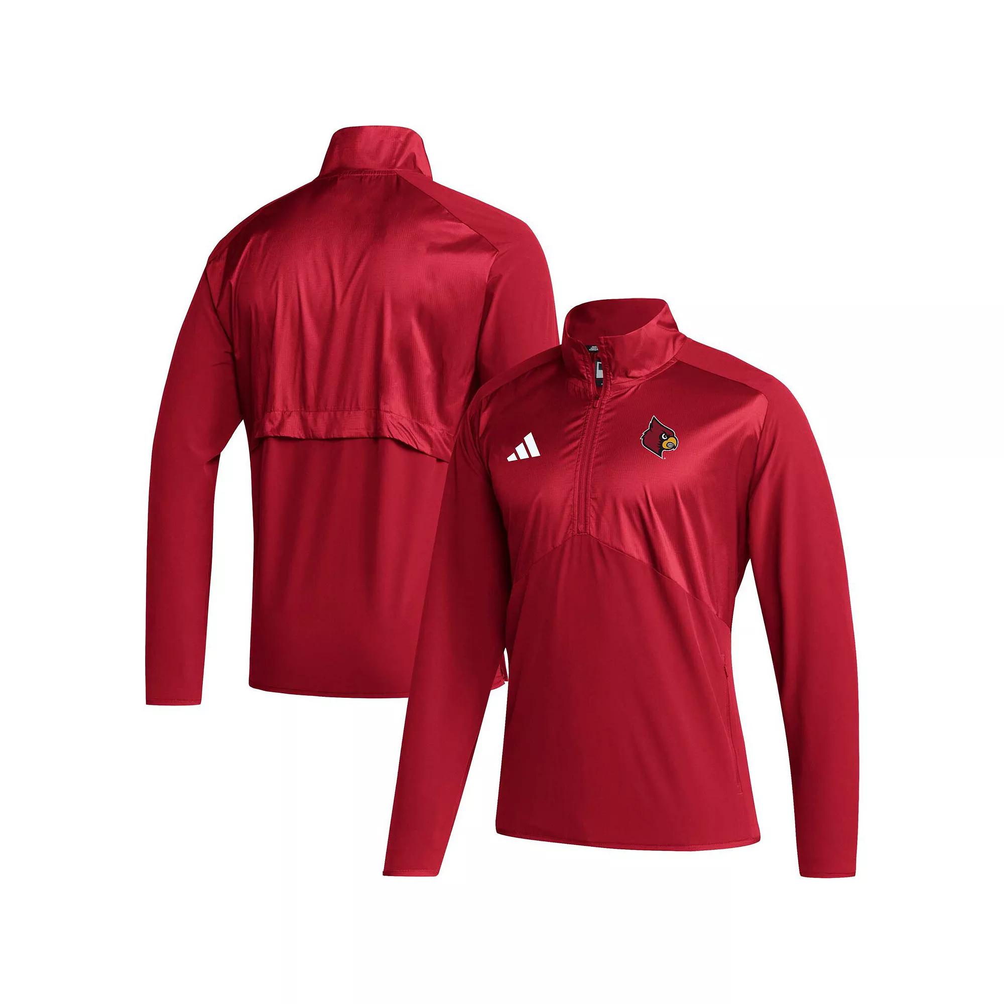 Men's adidas Red Louisville Cardinals Sideline AEROREADY Raglan Sleeve Quarter-Zip Jacket,  Product Image