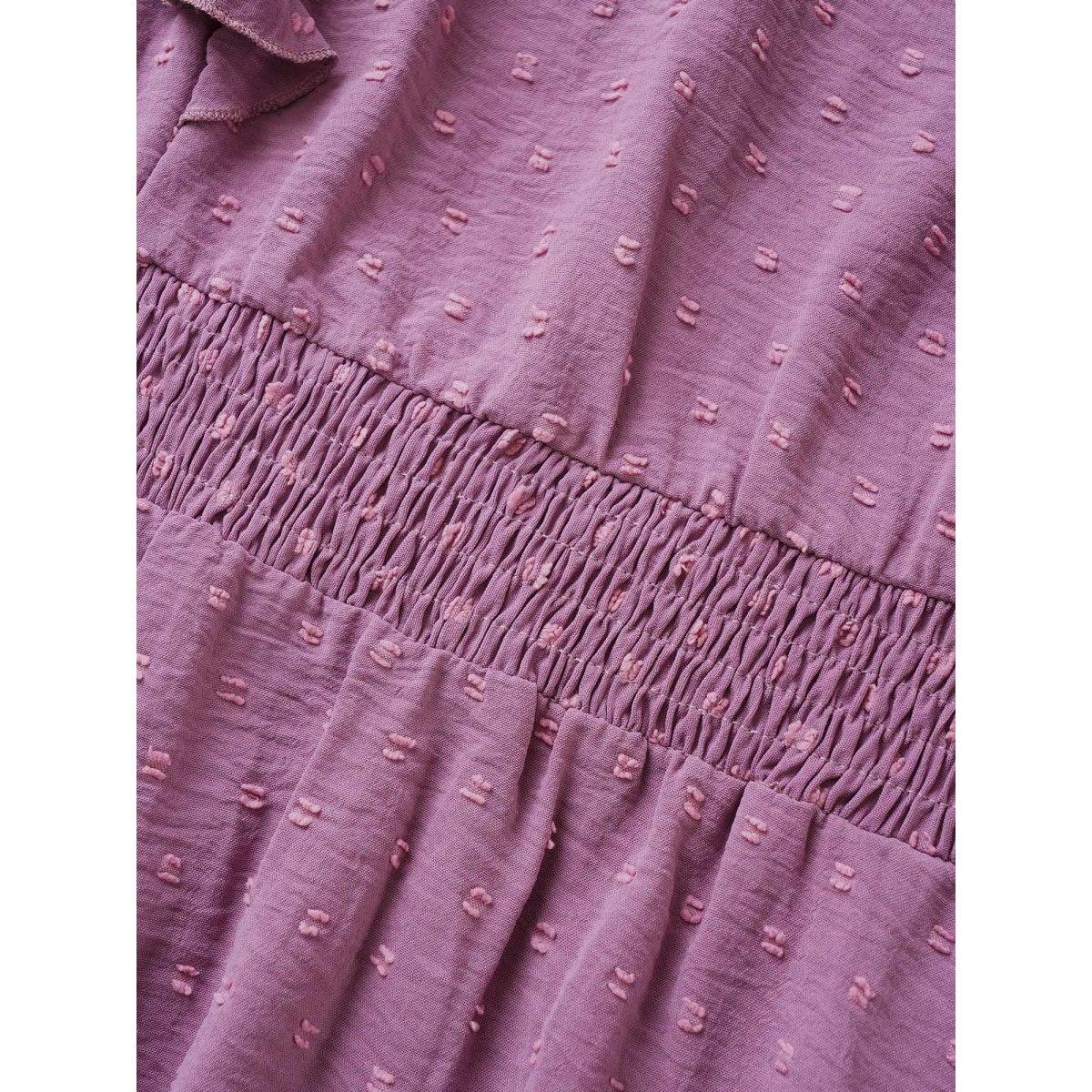 Plus Size Solid Textured Shirred Patchwork Ruffles Dress Lilac Women Elegant Non Notched collar Cap Sleeve Curvy Midi Dress BloomChic 14-16/1X Product Image