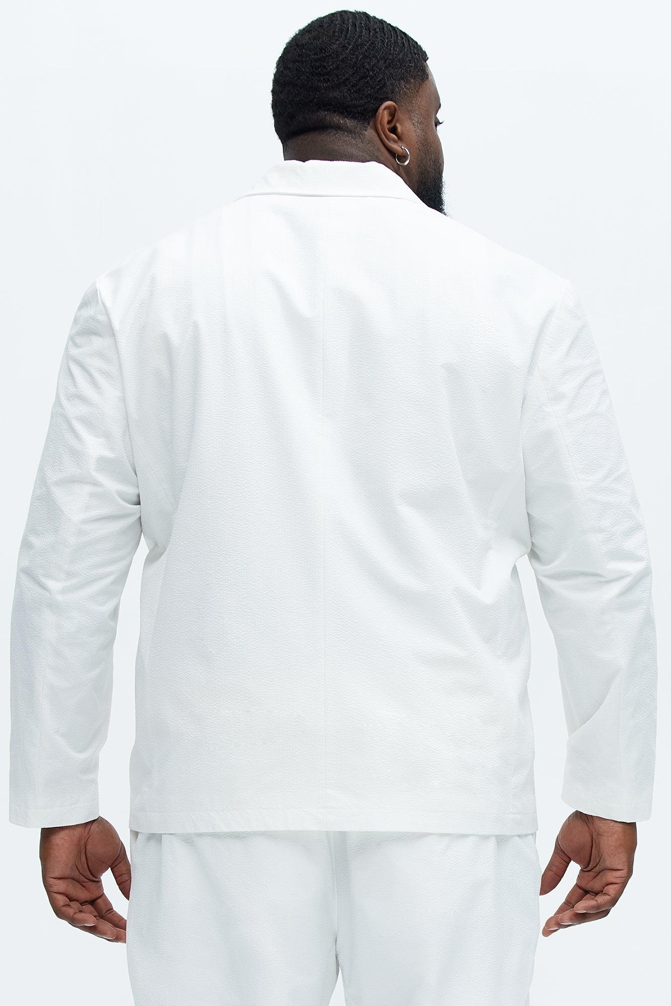 Seersucker Casual Blazer - White Product Image