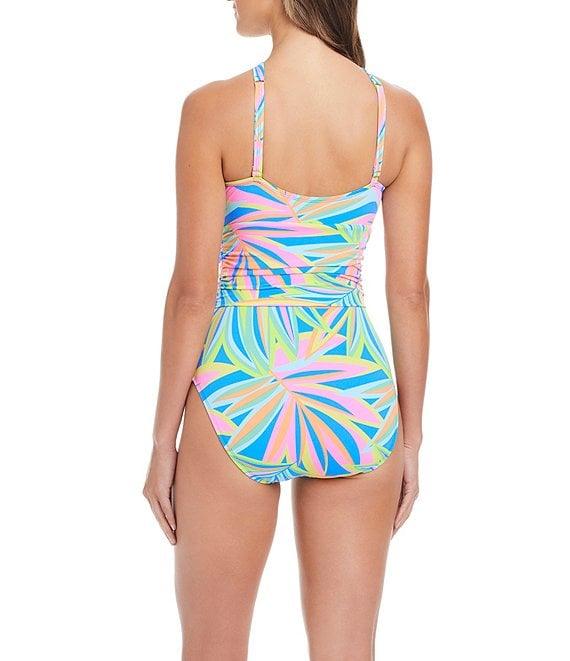 Bleu Rod Beattie On The Bright Side High Neck Keyhole Shirred Bandeau One Piece Swimsuit Product Image
