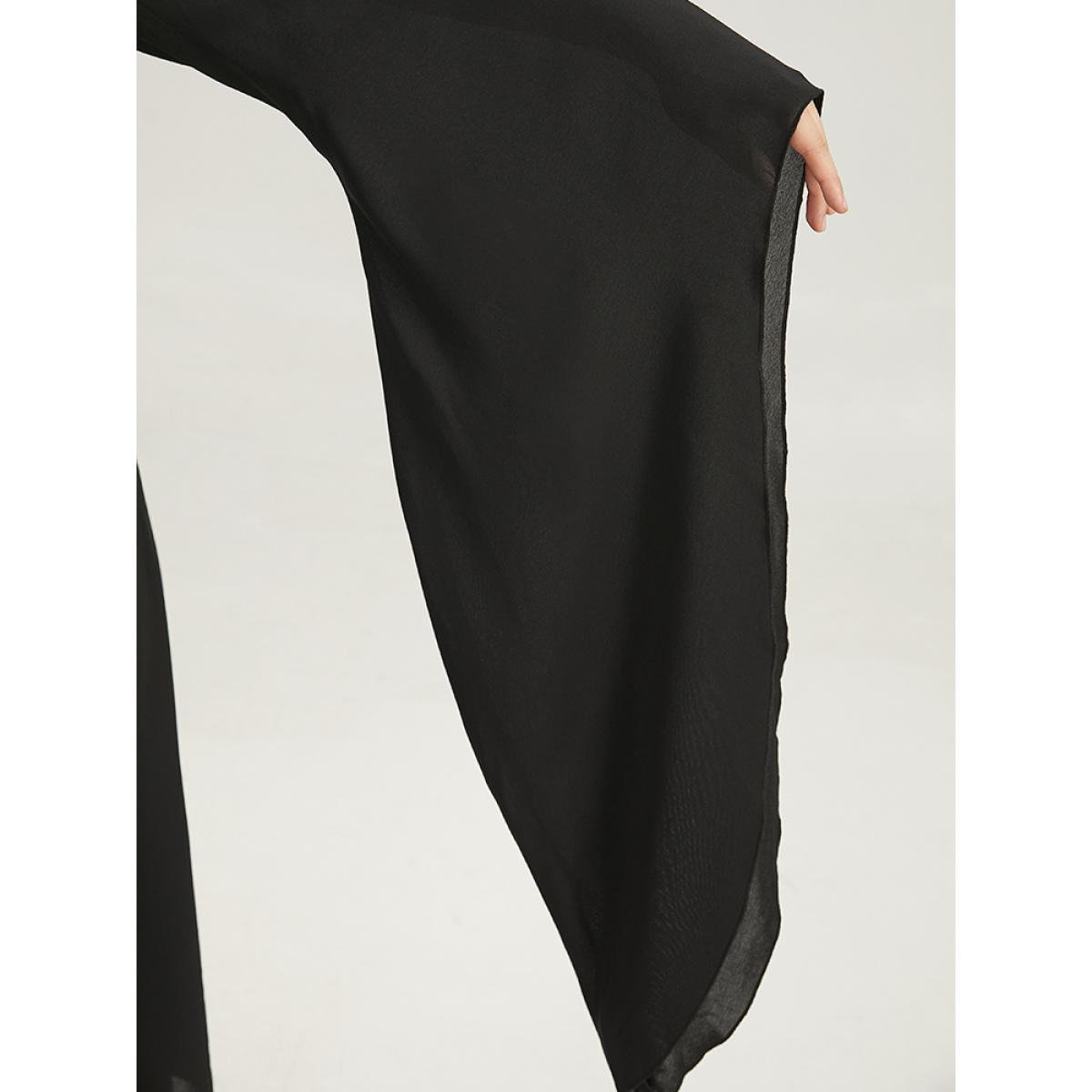 Plus Size Halloween Plain Lace Up Bell Sleeve Dress Black Women Elegant Plain Round Neck Long Sleeve Curvy Midi Dress BloomChic 26/4X Product Image