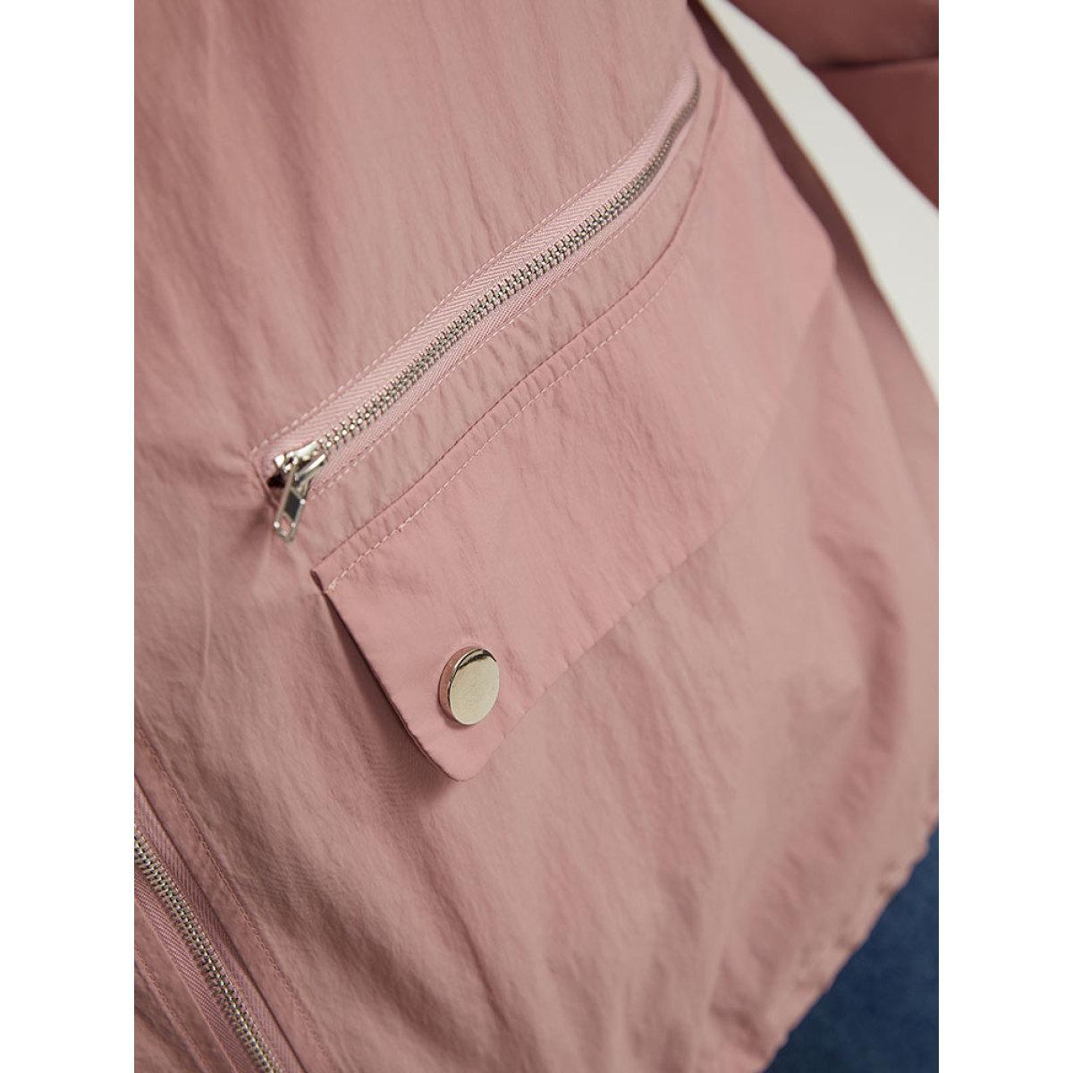 Plus Size Plain Hooded Pocket Zipper Fly Drawstring Jacket Women Rouge Plain Pocket Dailywear Jackets BloomChic 14-16/1X Product Image