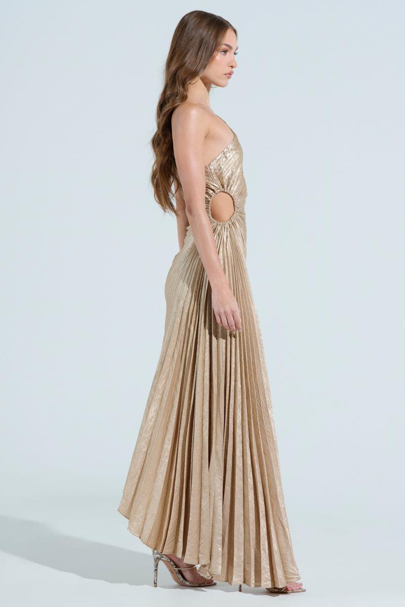 JULIETTE METALLIC PLEATED MIDI DRESS Product Image