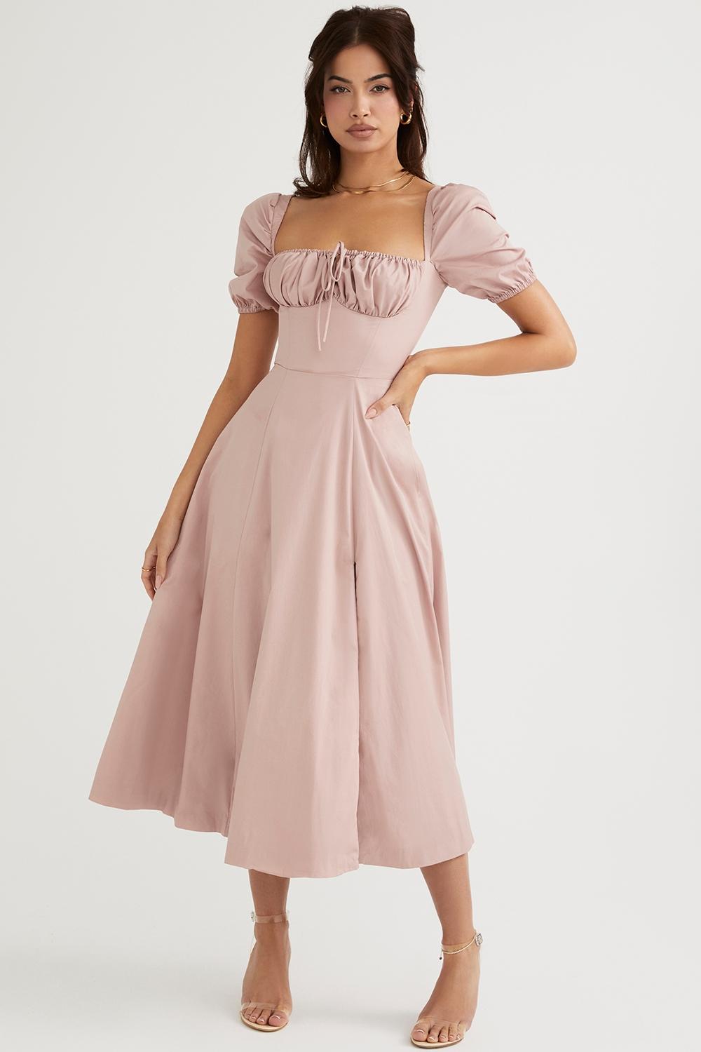 Tallulah  blush puff sleeve midi dress - sale Product Image