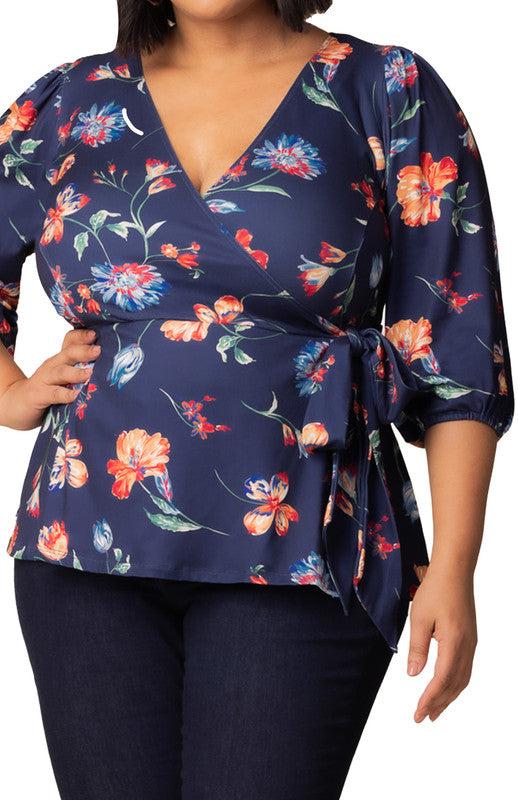 Nina 3/4 Sleeve Wrap Top - Plus Product Image