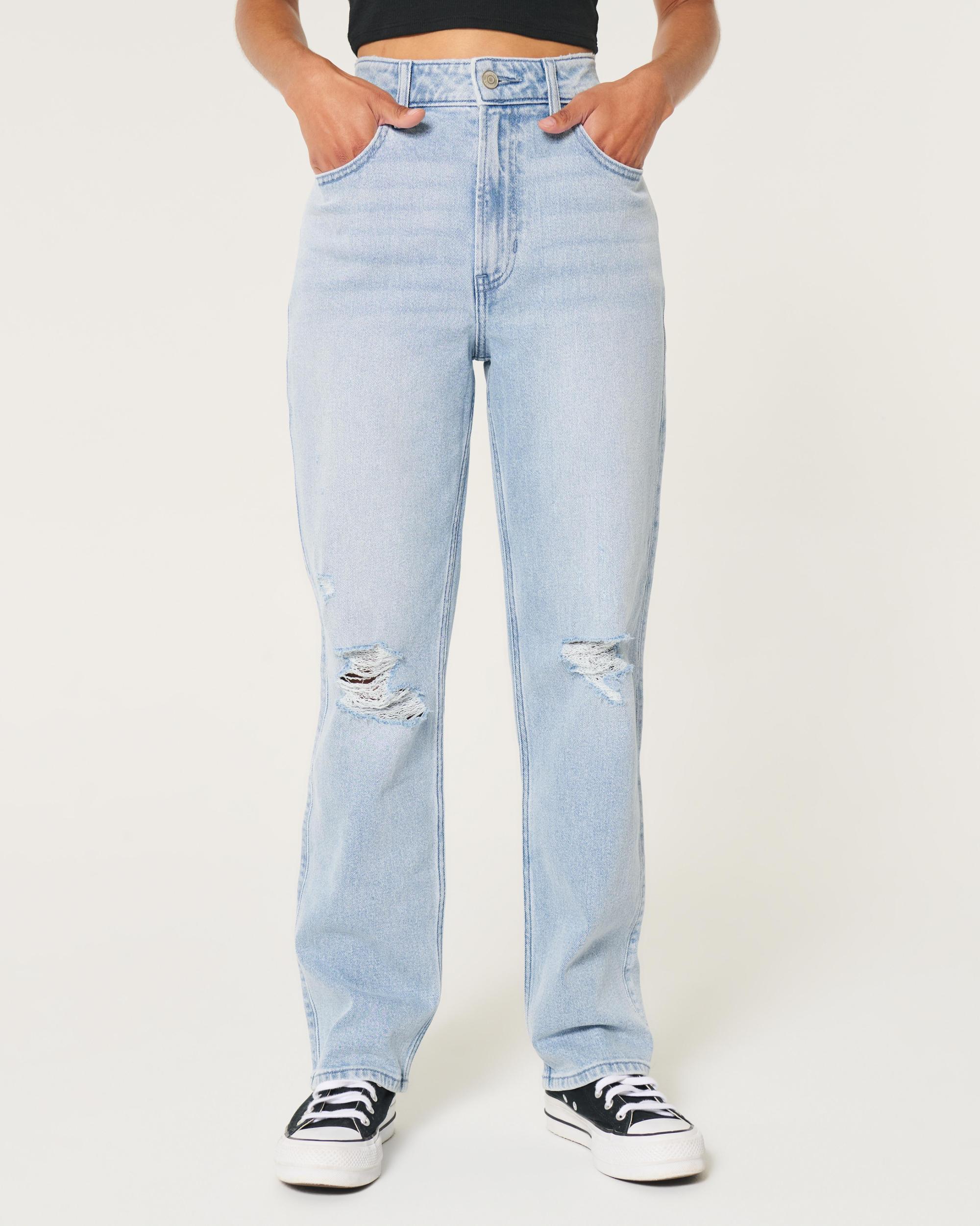 Ultra High-Rise Distressed Medium Wash 90s Straight Jeans Product Image