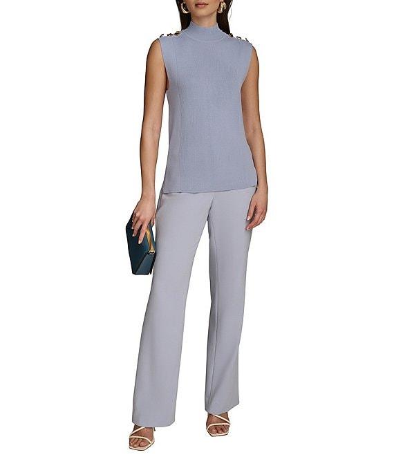 Donna Karan Yarn Knit Button Mock Neck Sleeveless Top Product Image