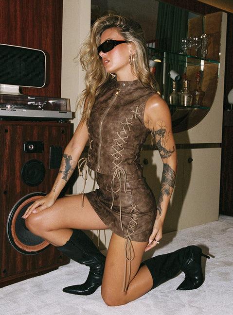 Ceejay Faux Leather Mini Skirt Brown Product Image