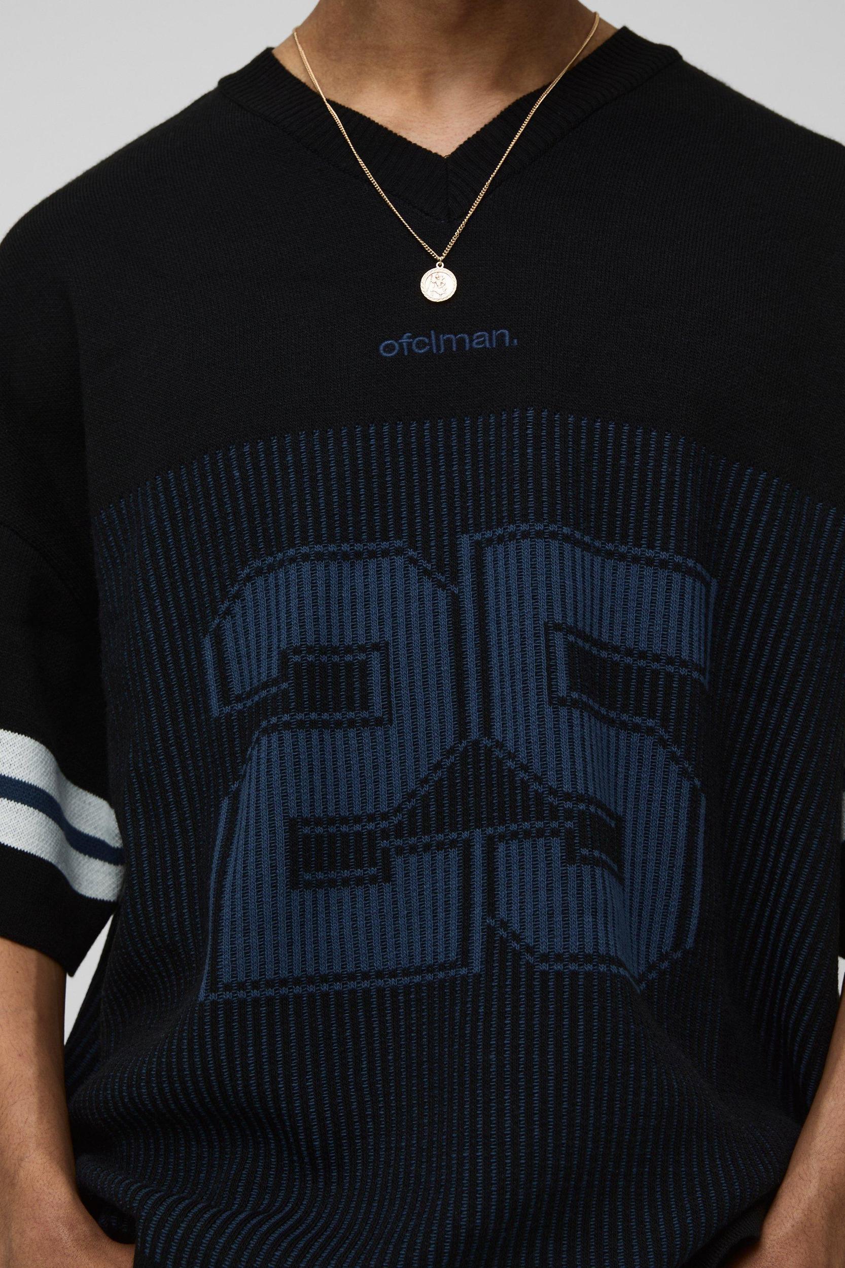 Man Regular Fit Jacquard Hockey Knitted T-shirt | boohooMAN USA Product Image