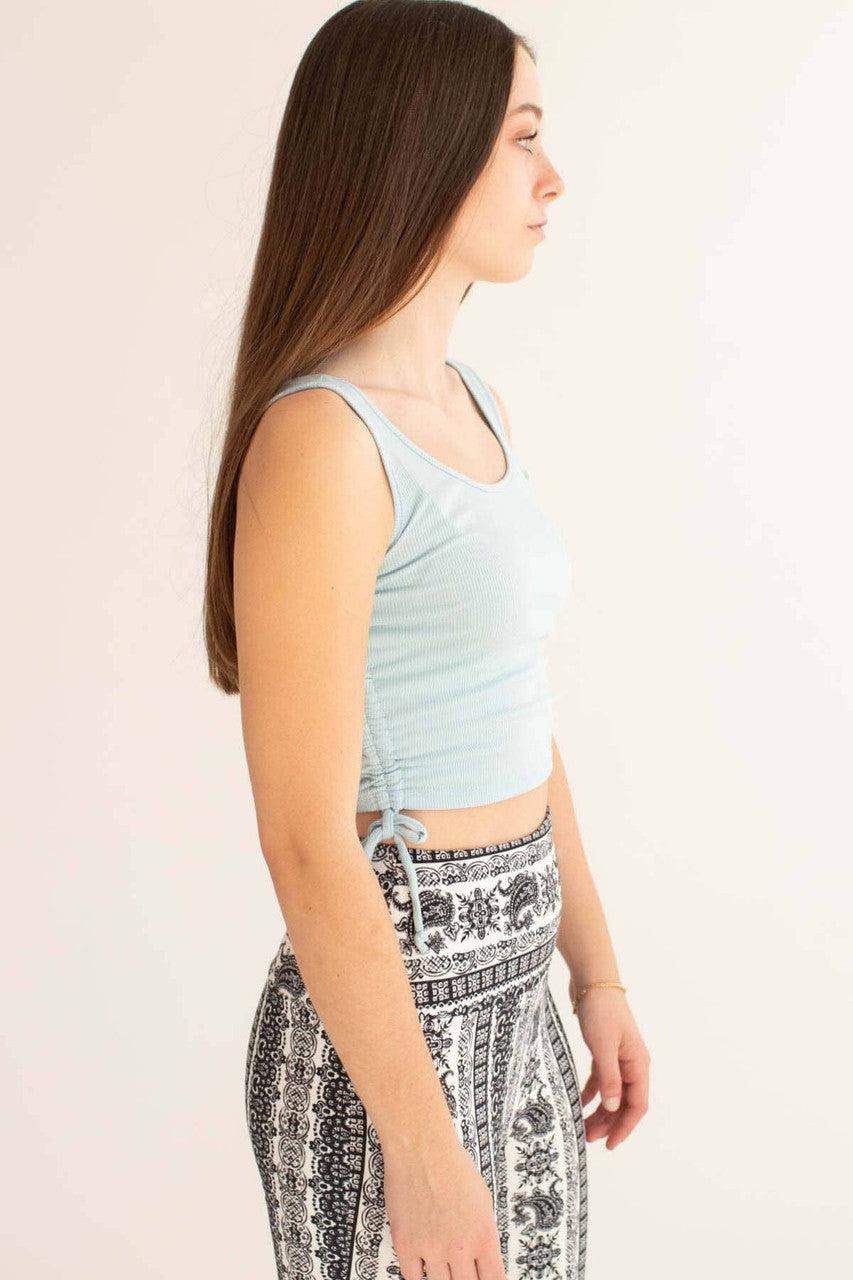 Blue Ruched Side Ribbed Tank Product Image