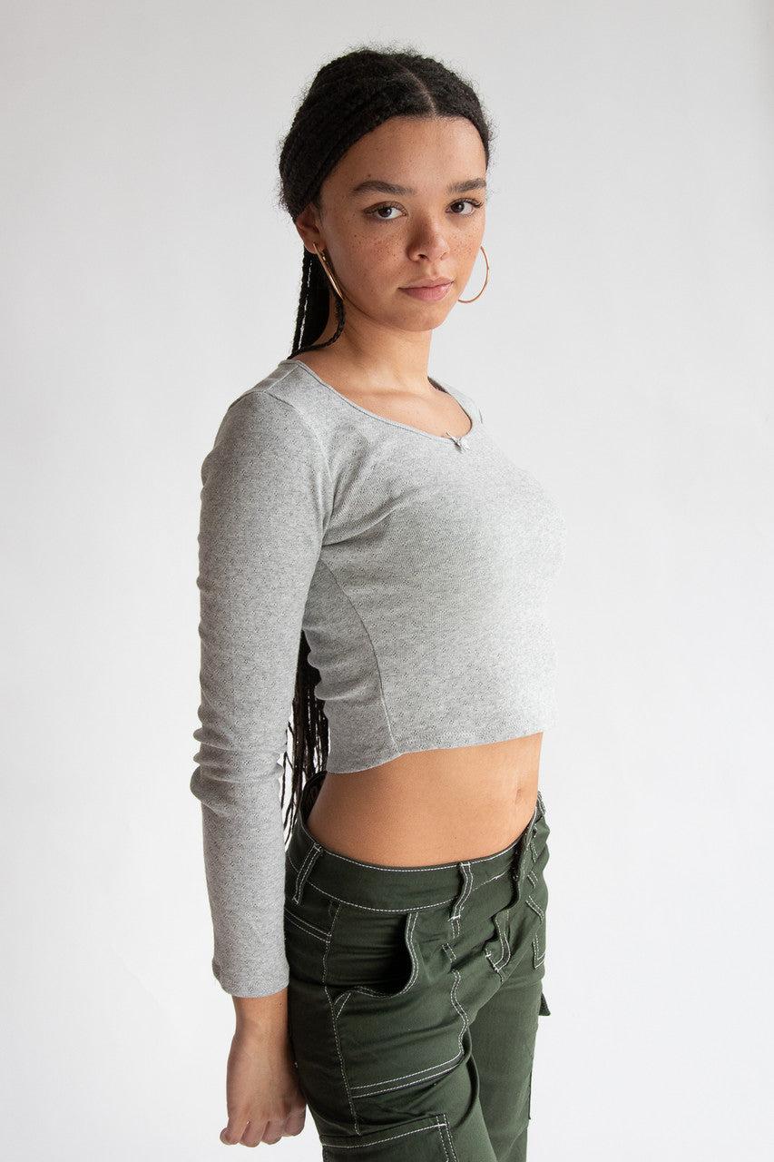 Long Sleeve Pointelle Bow Top Product Image