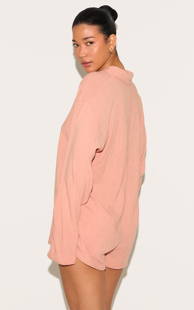 Peach Linen Look Floaty Shirt Detail Romper Product Image