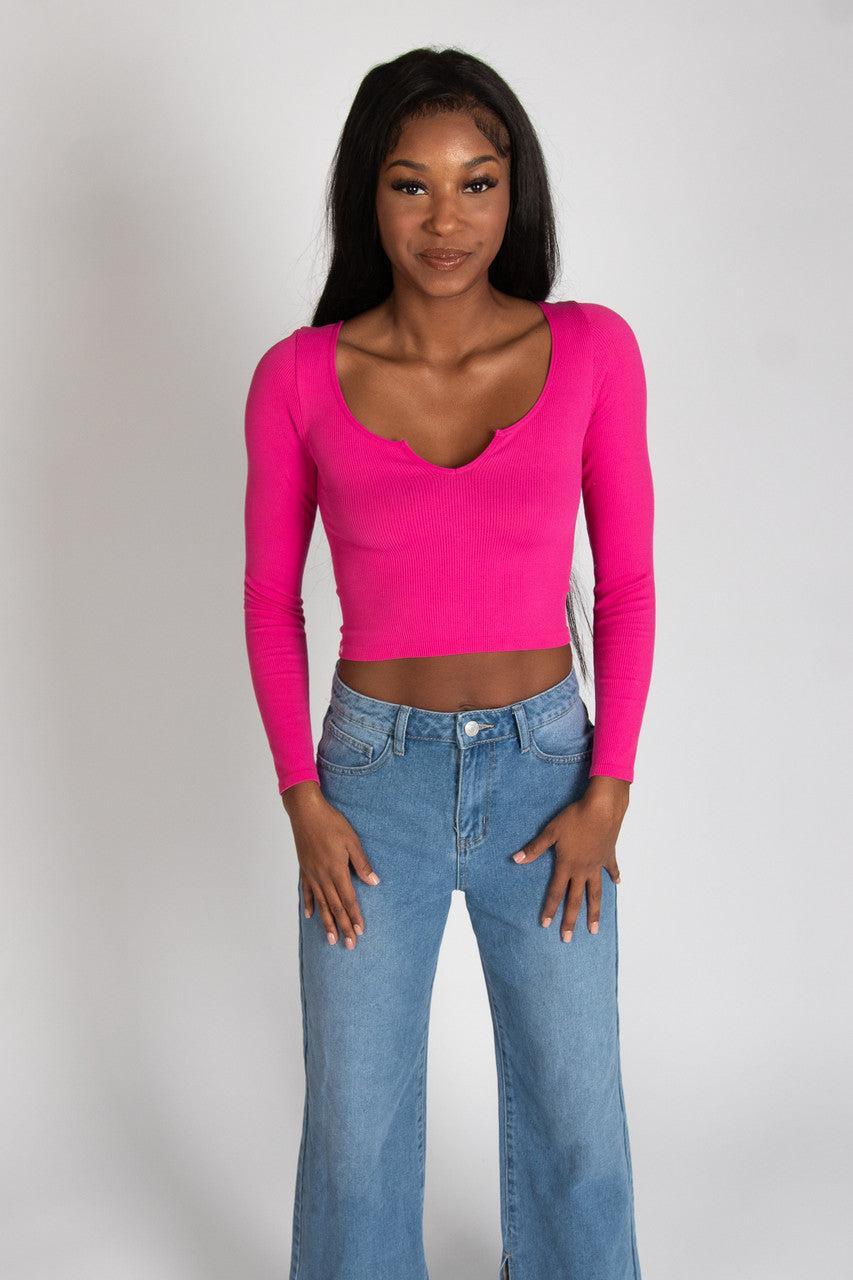 Long Sleeve Notch Neck Seamless Top Product Image