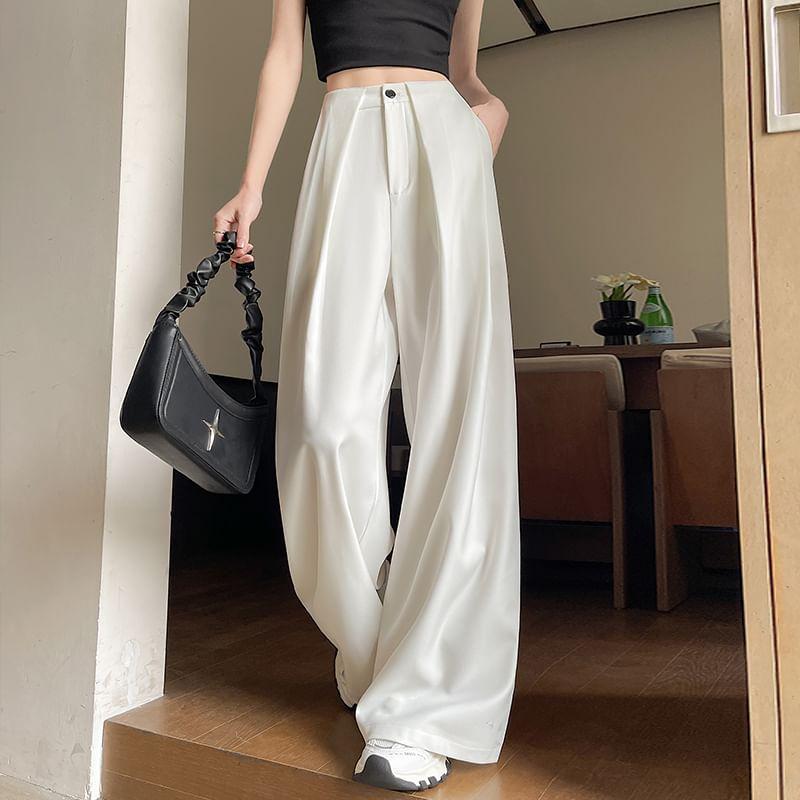 High Rise Plain Wide Leg Slacks Product Image