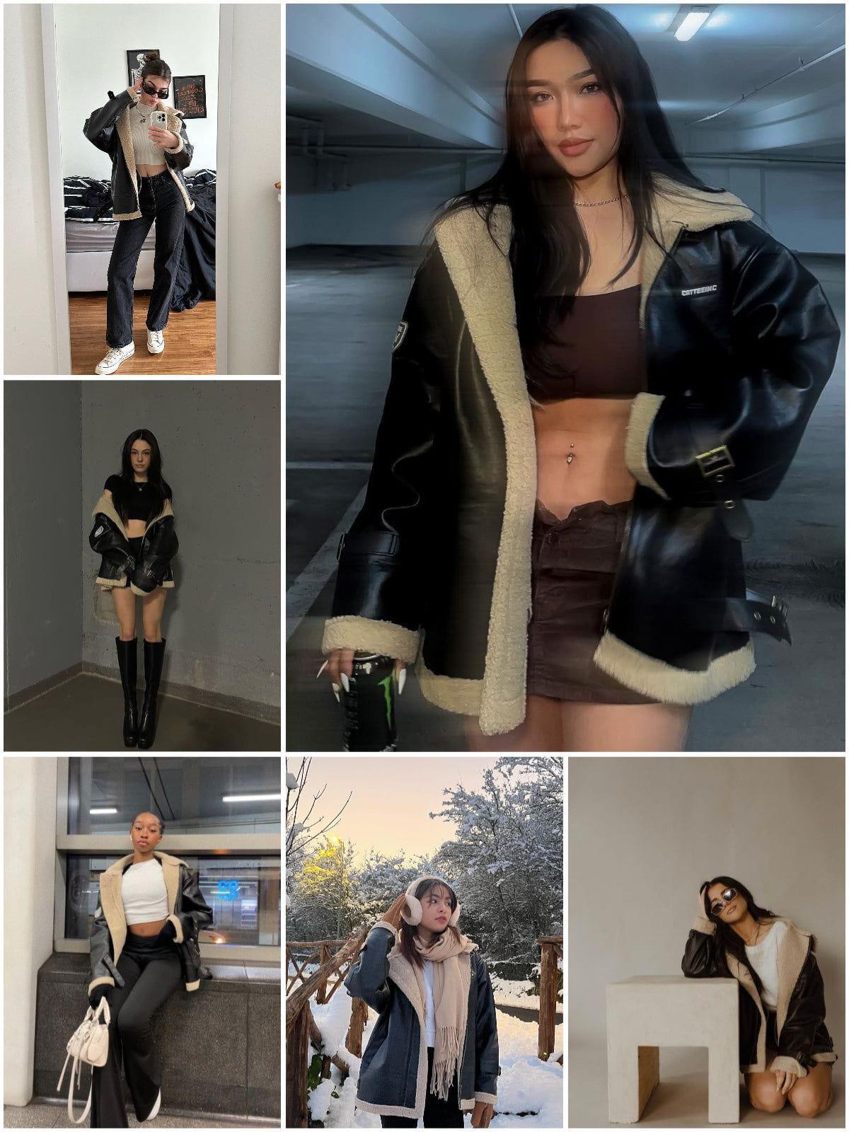 Aelfric Eden Zipper Lapel PU Borg Jacket Product Image