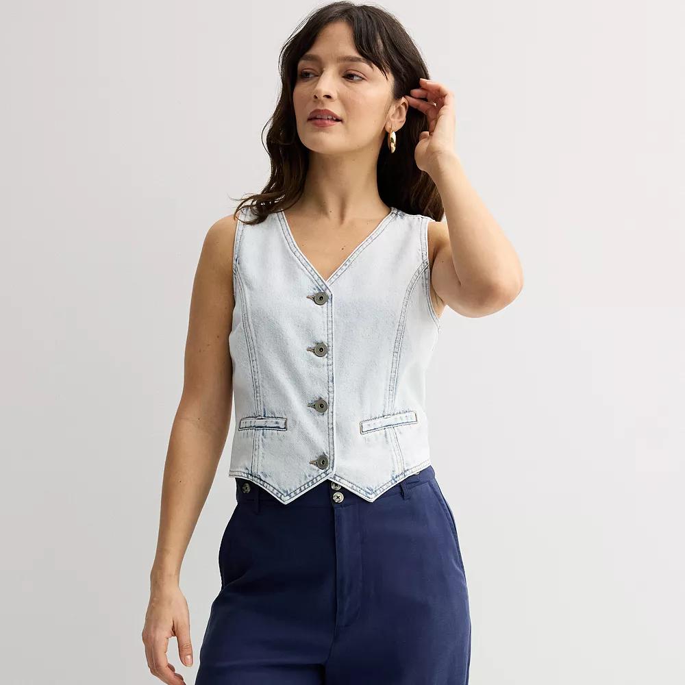 Women's Fourth + Bay Denim Vest, Size: XL, Light Blue Product Image
