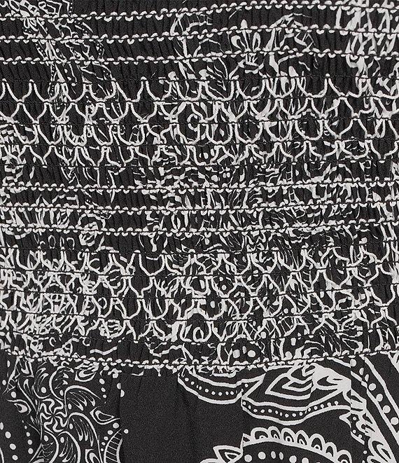 Calessa Plus Size Abstract Paisley Scoop Neck Ruffle Cap Sleeve Midi Dress Product Image