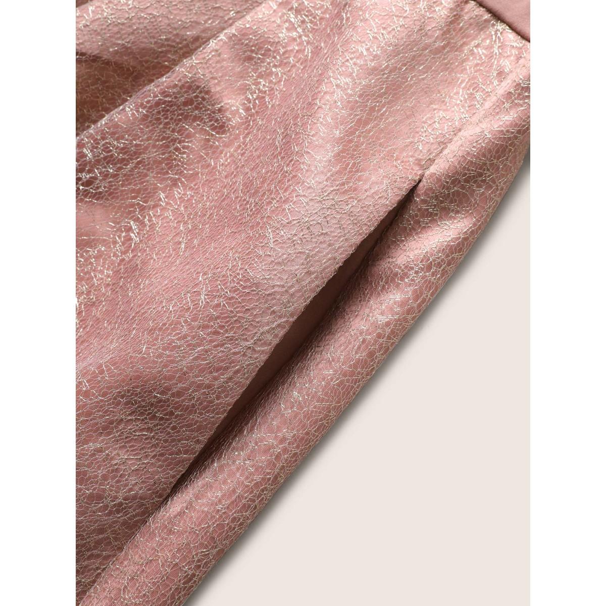 Plus Size Textured Mesh Patchwork Belted Boat Neck Dress DustyPink Women Cocktail Non Boat Neck Cap Sleeve Curvy Midi Dress BloomChic 12/L Product Image