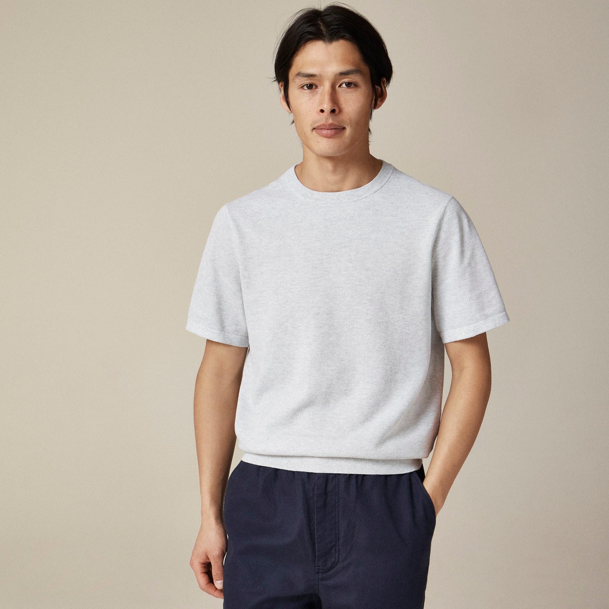 Short-sleeve cotton piqué-stitch sweater Product Image