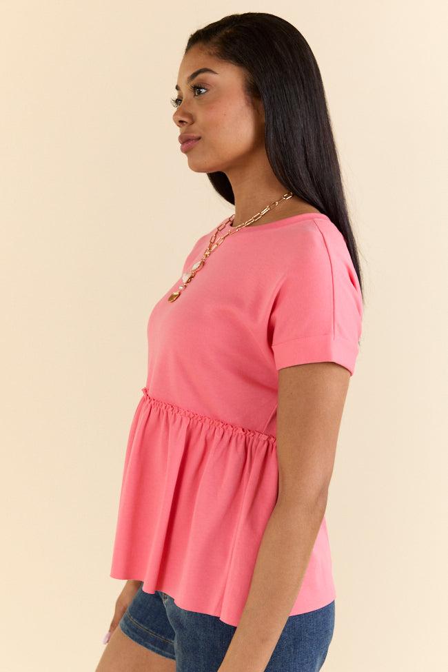 Plainly Coral Tie Back Peplum Knit Top FINAL SALE Product Image