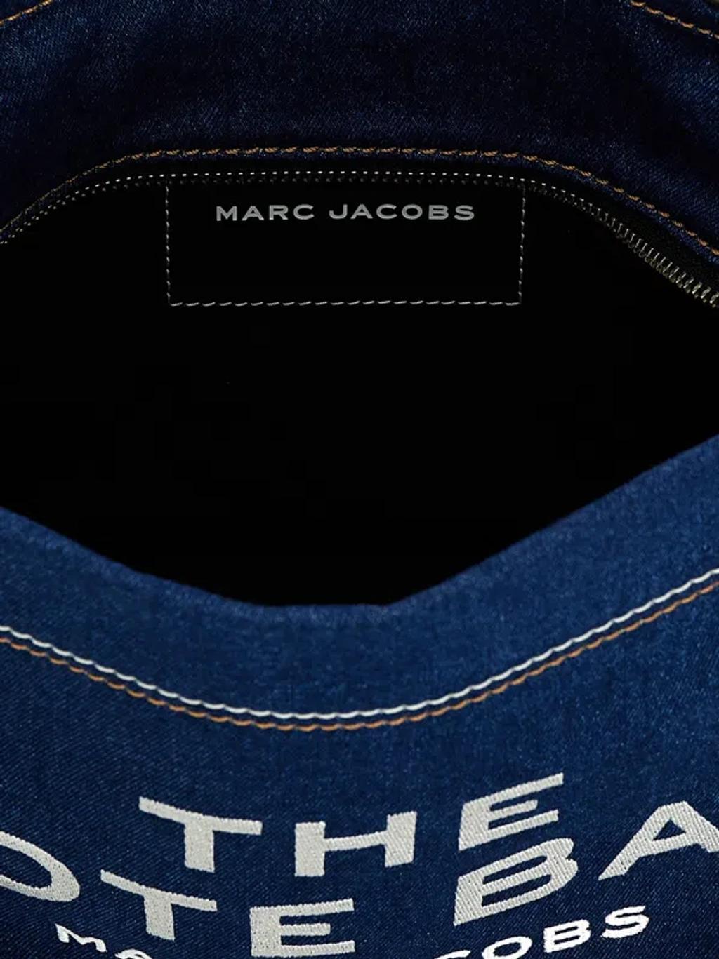 MARC JACOBS The Medium Tote In Blue Denim With Embroidered Logo In Dark Wash Product Image