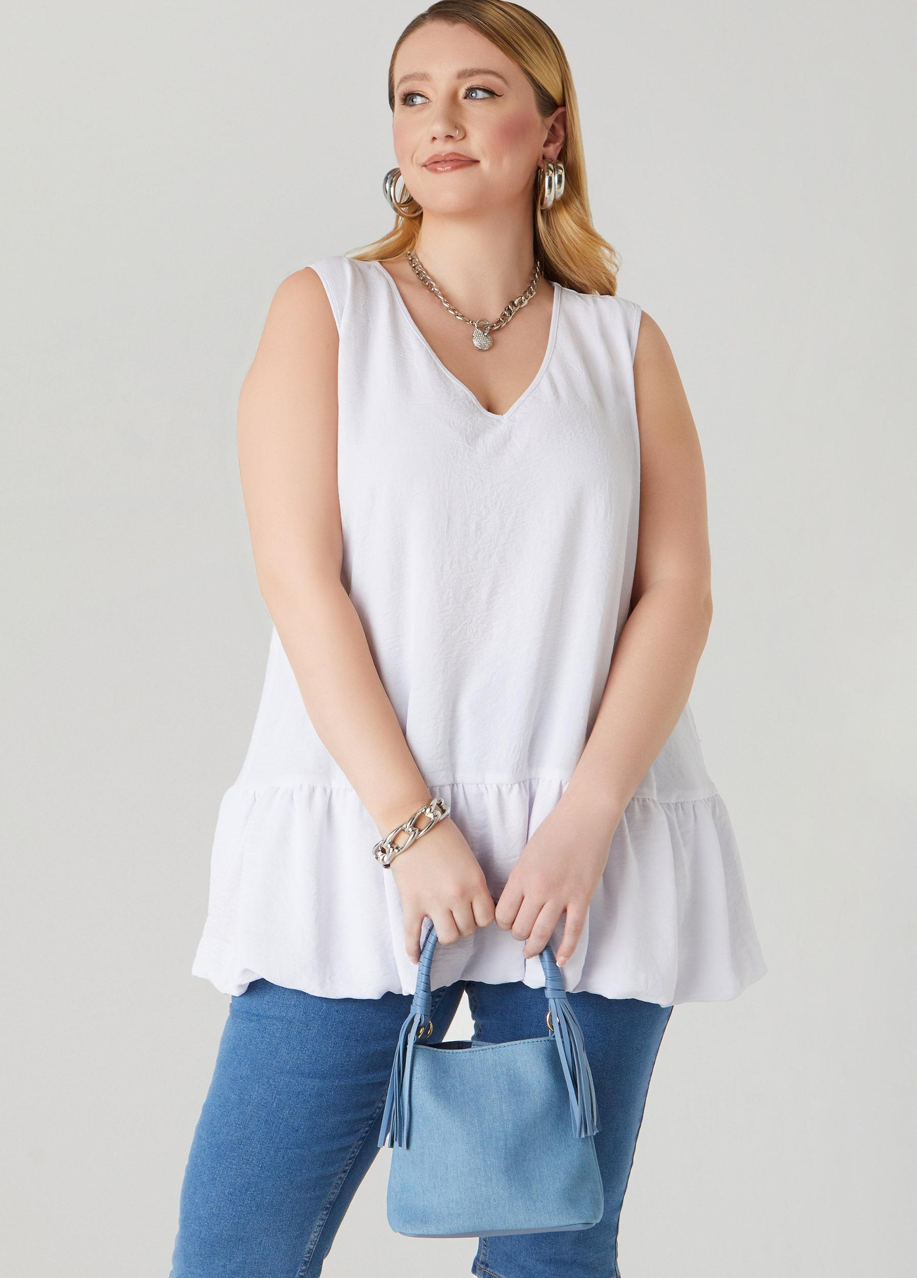 Plus Size Textured Flounced Blouse Ashley Stewart Product Image