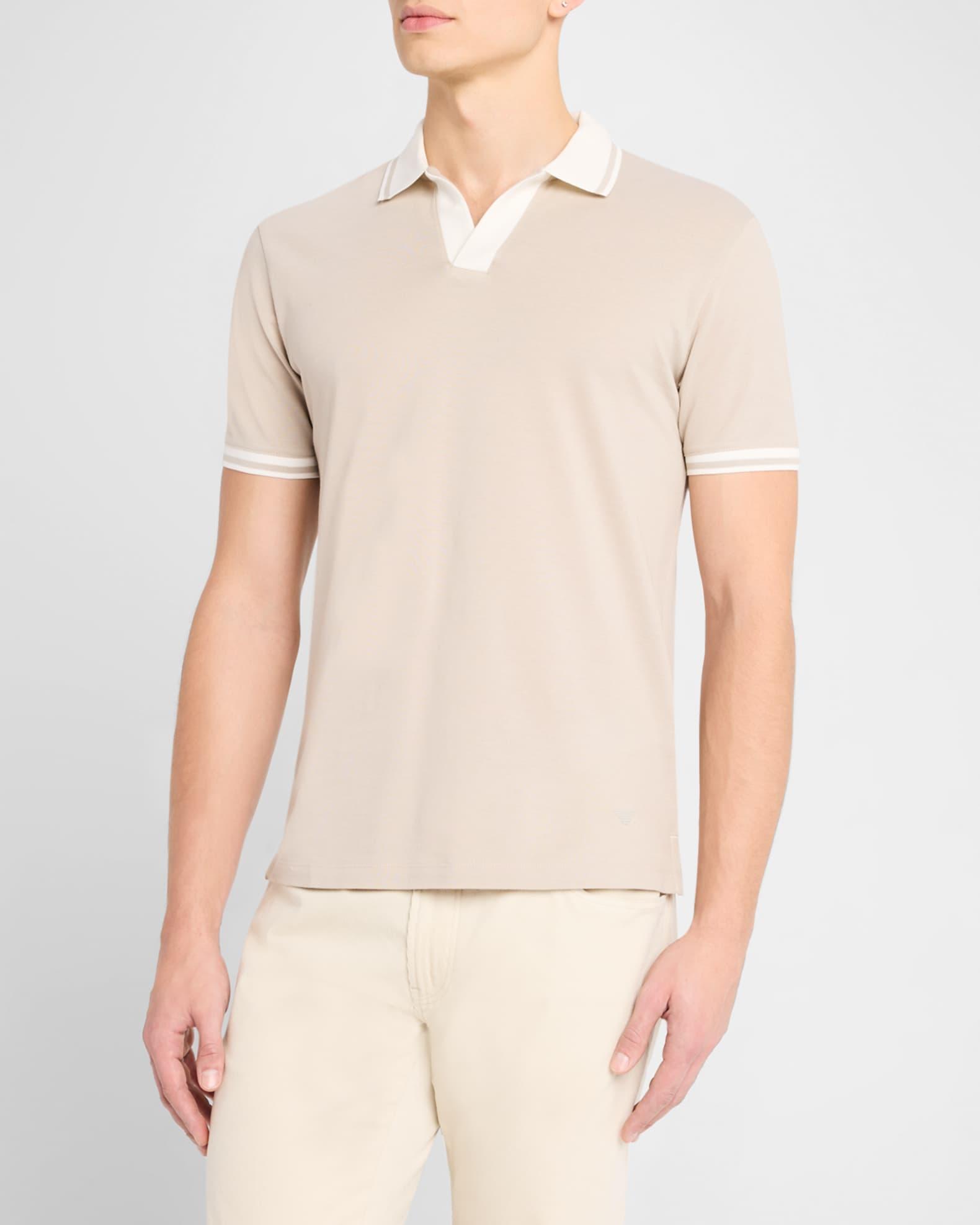 Men's Cotton Tipped Johnny Collar Polo Shirt Product Image