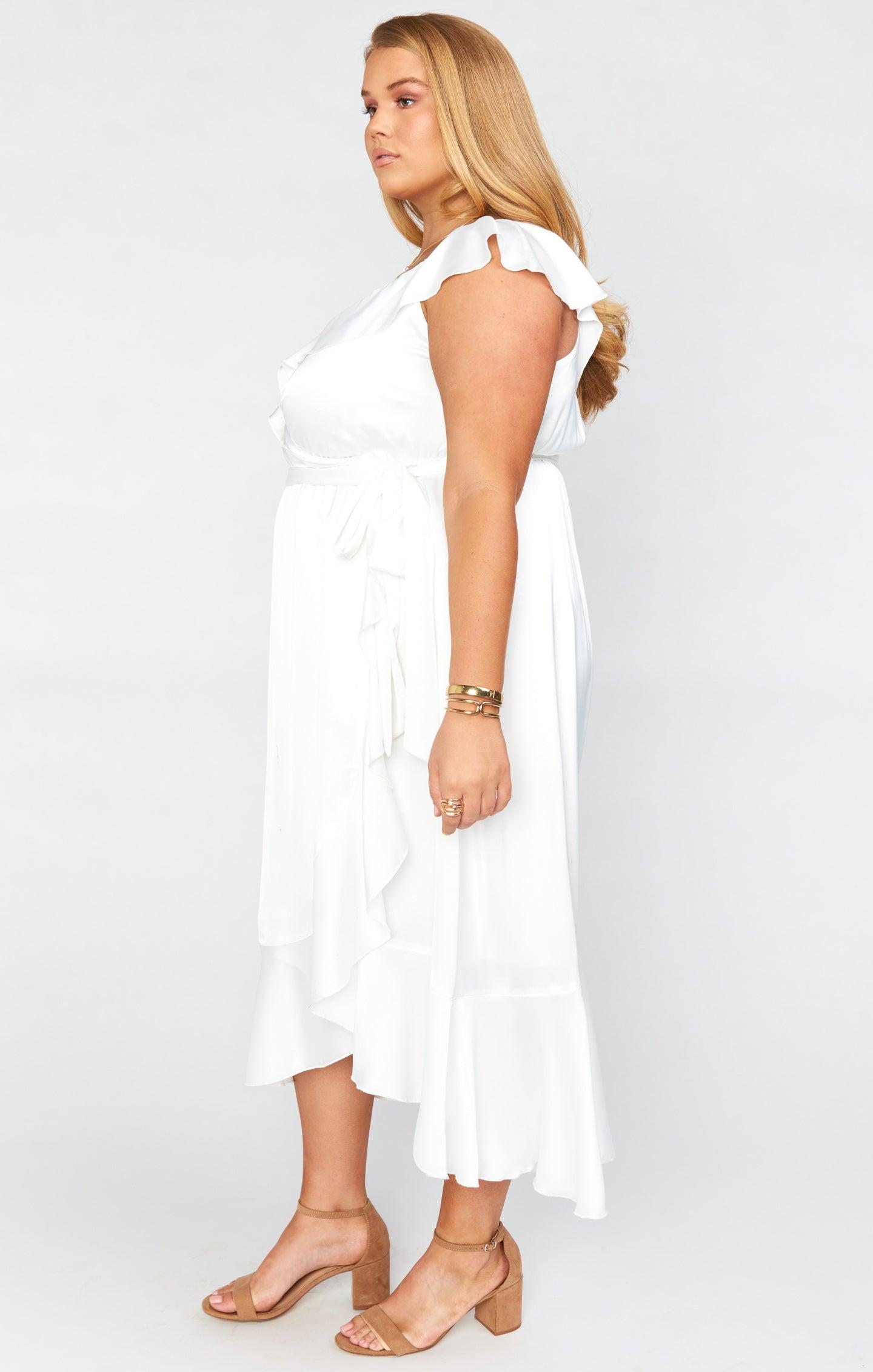 Samantha Ruffle Wrap Dress ~ Ivory Luxe Satin Product Image