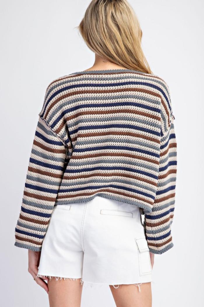 Stripe Crochet Knit Sweater Product Image