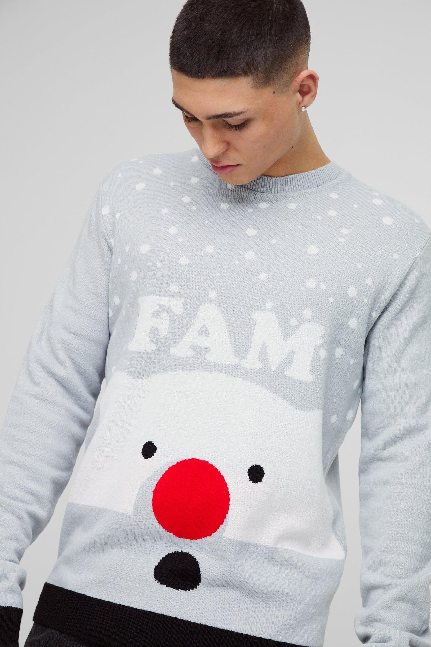 Regular Fit Fam Christmas Sweater | boohooMAN USA Product Image