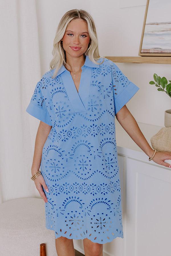 Smiles And Sorbet Eyelet Mini Dress in Sky Blue Product Image
