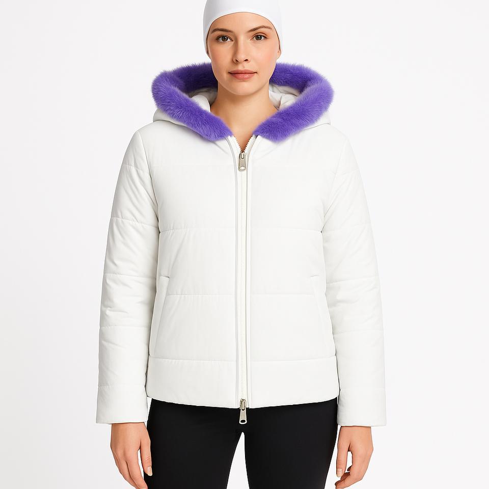 Reversible Mink Patchwork Hooded Jacket – Fur Side & Waterproof Nylon Side Product Image
