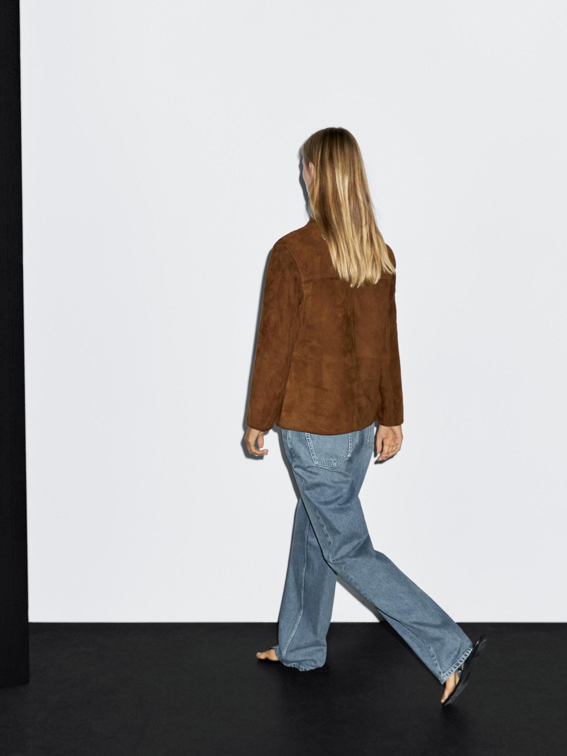 Suede leather blazer with topstitching Product Image