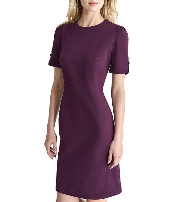 DKNY by Donna Karan Petite Size Short Button Sleeve Scuba Crepe Sheath Dress Product Image
