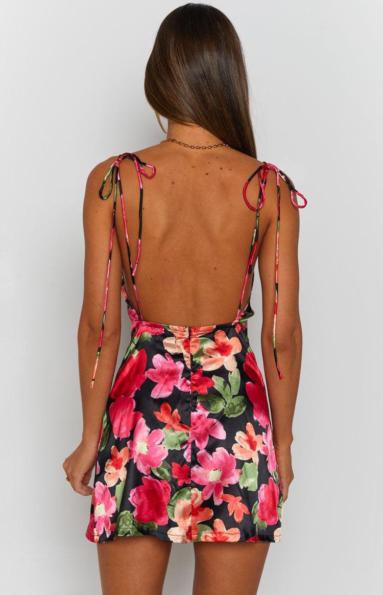 Your LA Catch Cowl Neck Mini Dress Black Floral Product Image