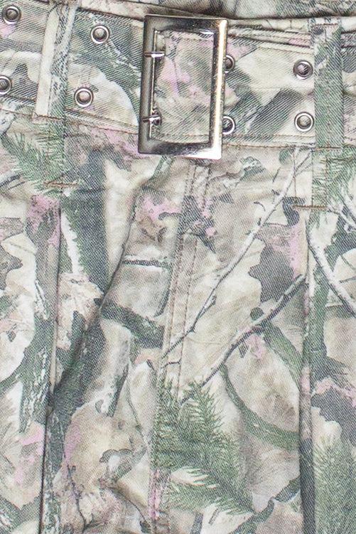 Low Rise Pleated Belted Denim Mini Skort Product Image