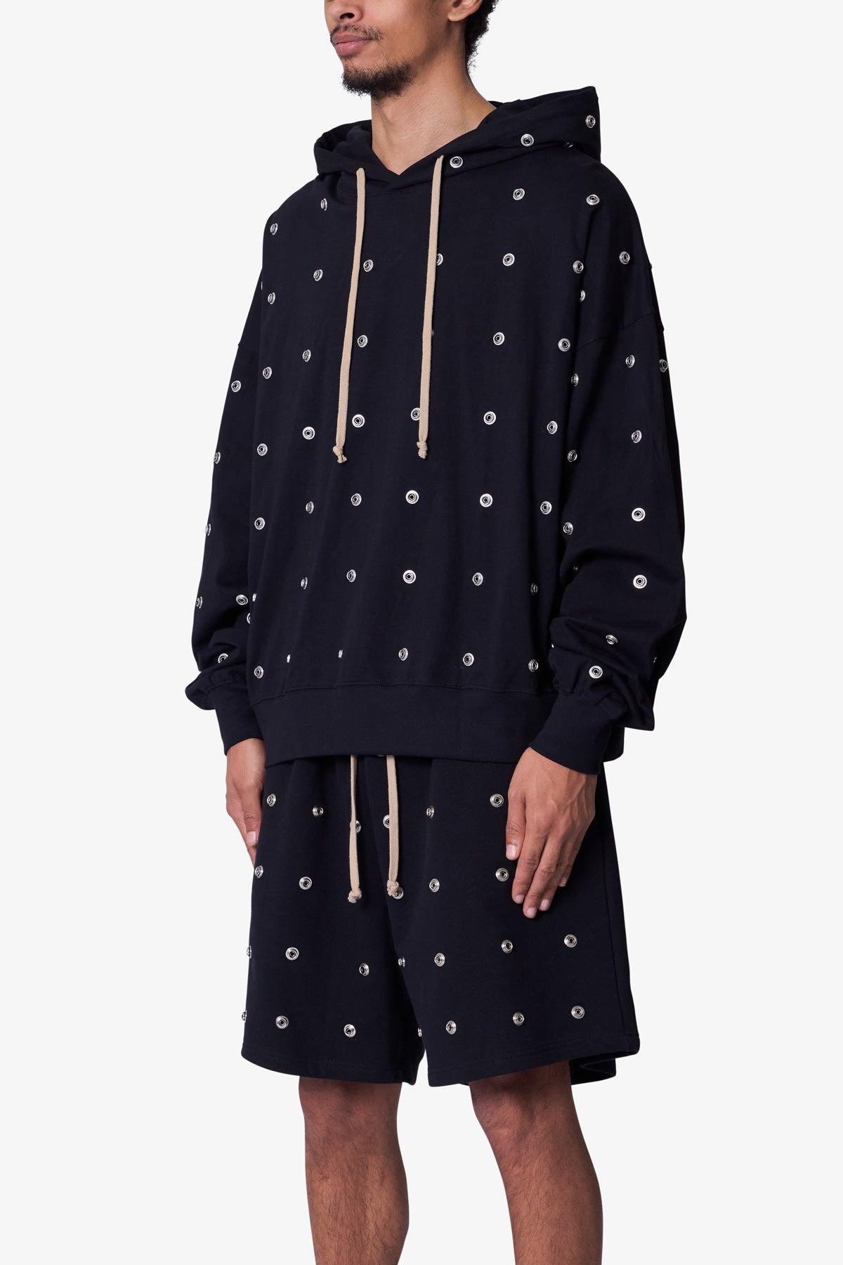 All Over Button Hoodie - Black Product Image
