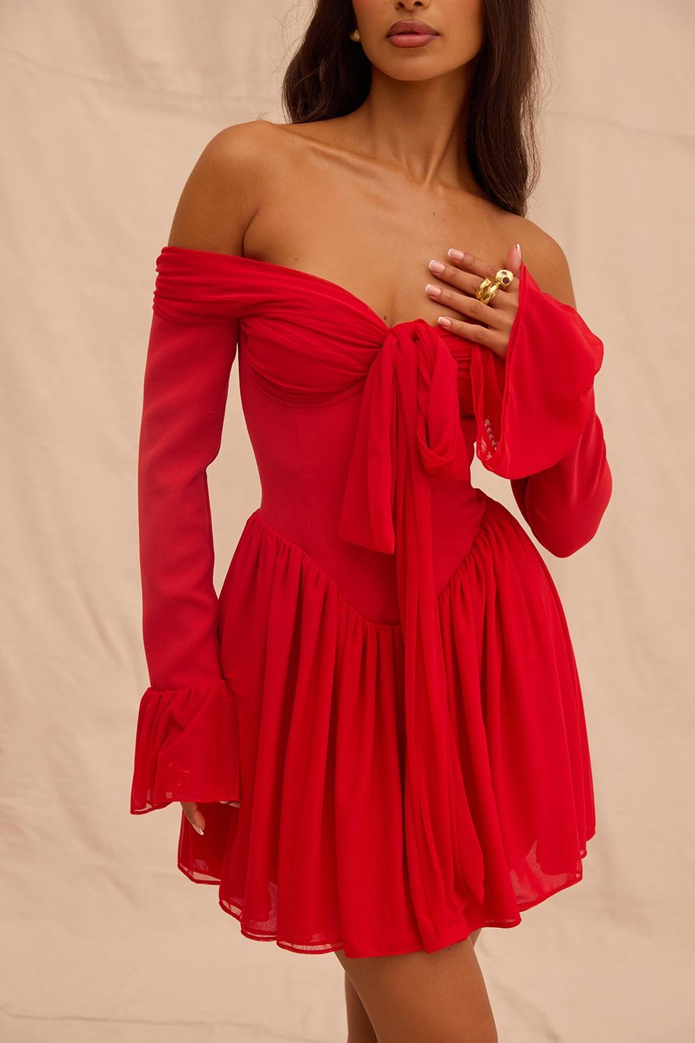 Alana  scarlet off shoulder dress Product Image