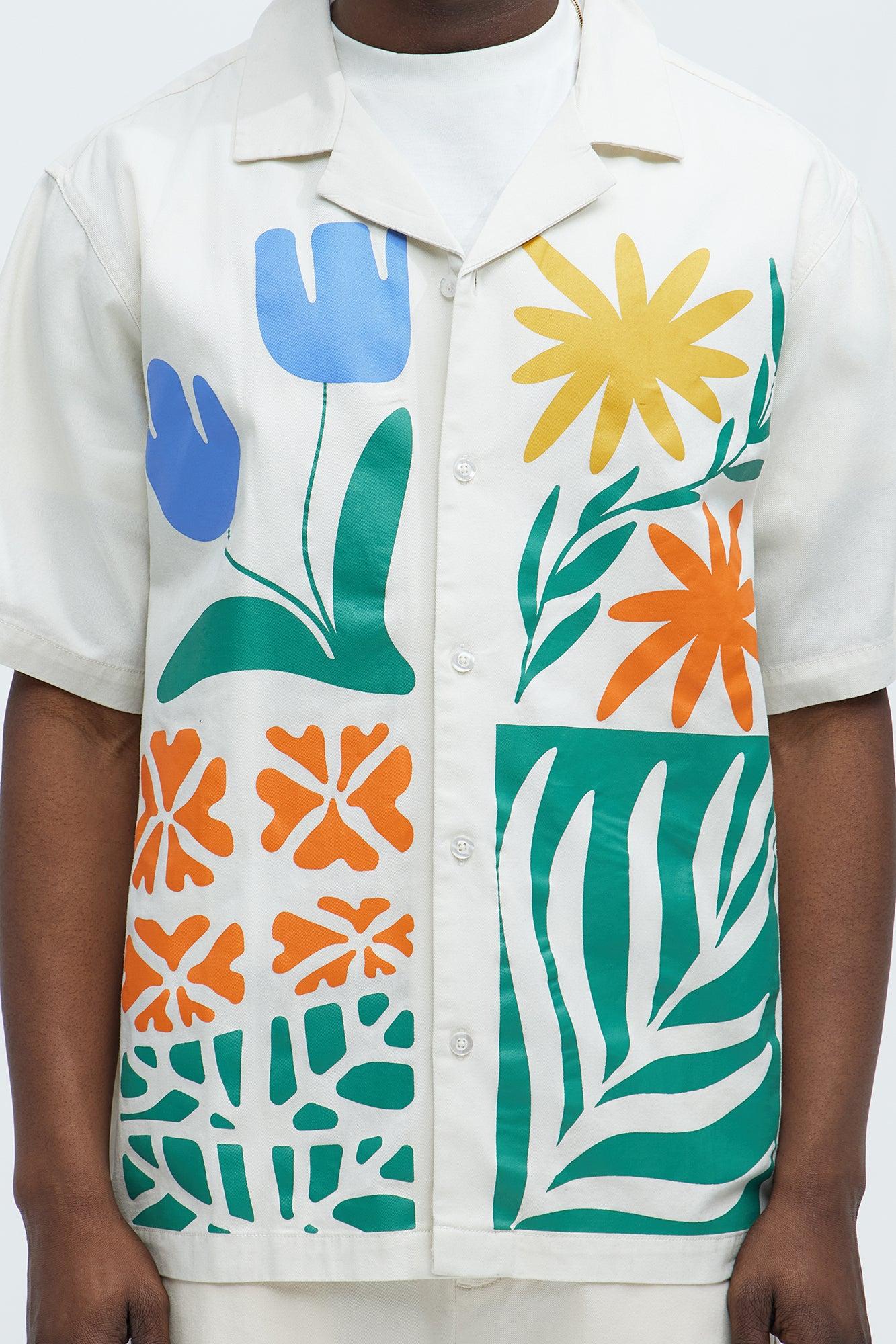 Embrace The Wild Cotton Blend Short Sleeve Button Up Shirt - White Product Image