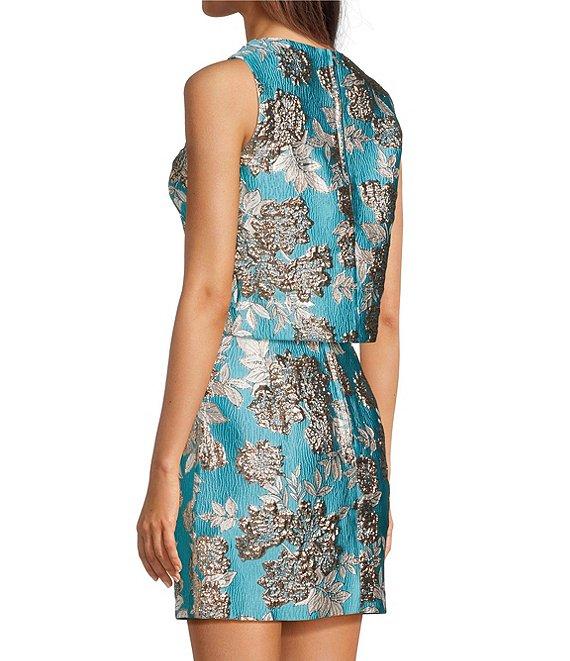 Lilly Pulitzer Annaleese Coordinating Floral Fling Metallic Jacquard Crew Neck Sleeveless Crop Top Product Image