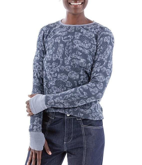 Aventura Sylvan Waffle Knit Floral Print Crew Neck Long Sleeve Shirttail Hem Top Product Image