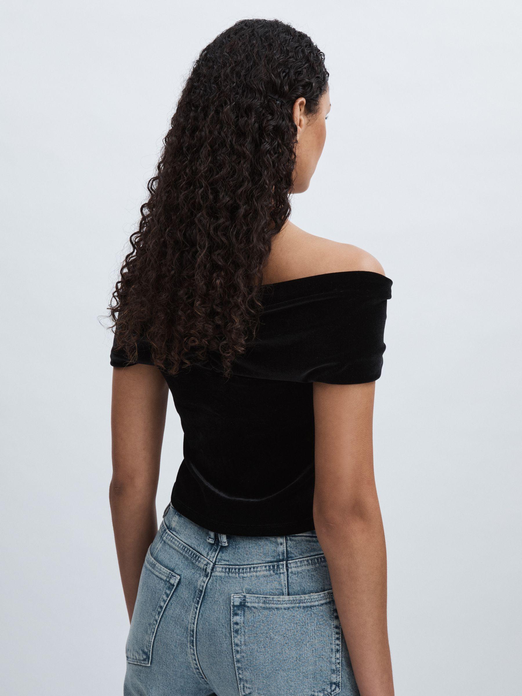 Good American Off-Shoulder Velvet Top in Black Product Image