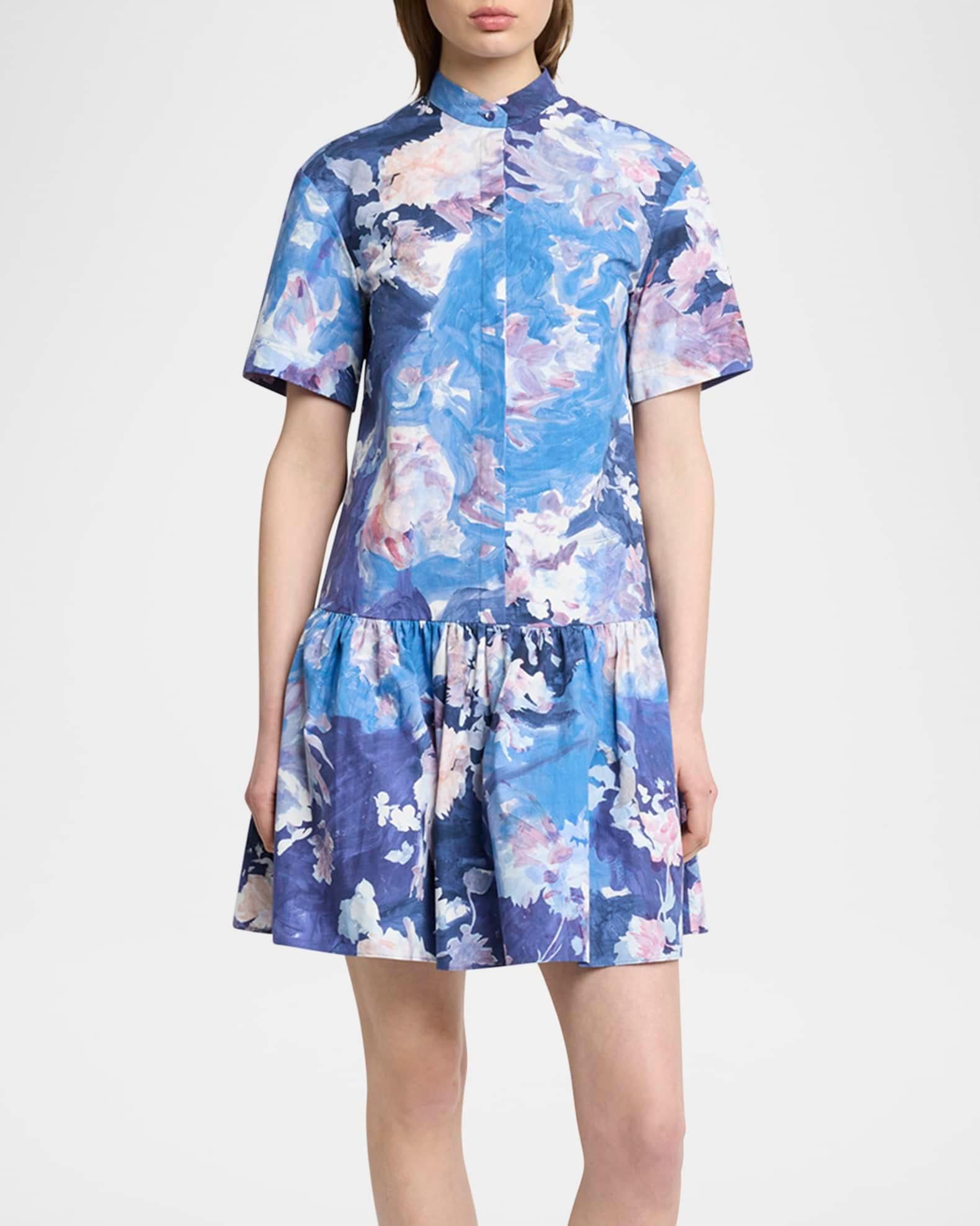 Abstract-Print Short-Sleeve Ruffle Mini Shirtdress Product Image